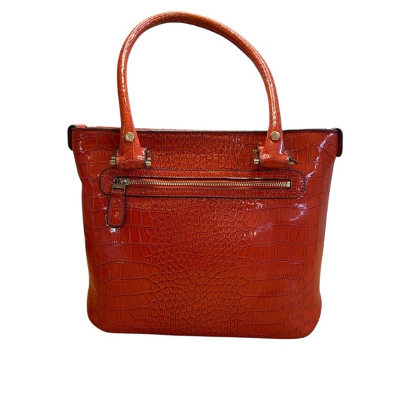Anne Klein Faux Croc Embossed Tote Bag Orange Shoulder Purse Gold Hardware - Picture 6 of 16